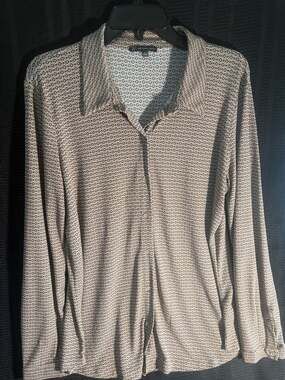 Adrianna Papell Button Down Long Sleeve Shirt with Geometric Diamond Print